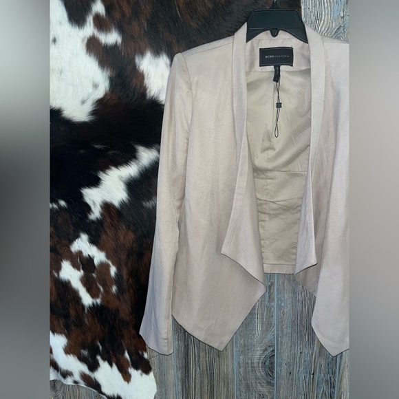 BCBGMaxAzaria size small nwot tan pumice draped front blazer jacket - Picture 2 of 5
